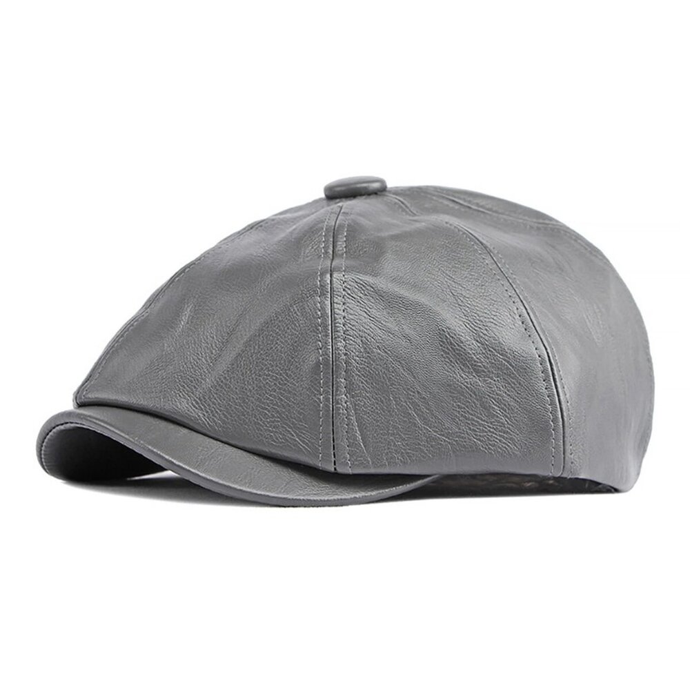 Gray Peaky Blinders Hat Newsboy Flat Cap, Leather Gatsby Baker Boy Driver Cap‎